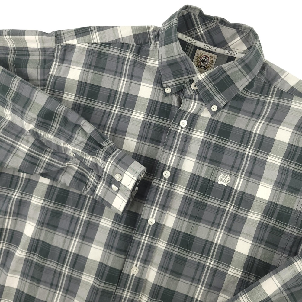 Cinch Shirt Mens S Gray Plaid Long Sleeve Button Down Western Cotton Casual